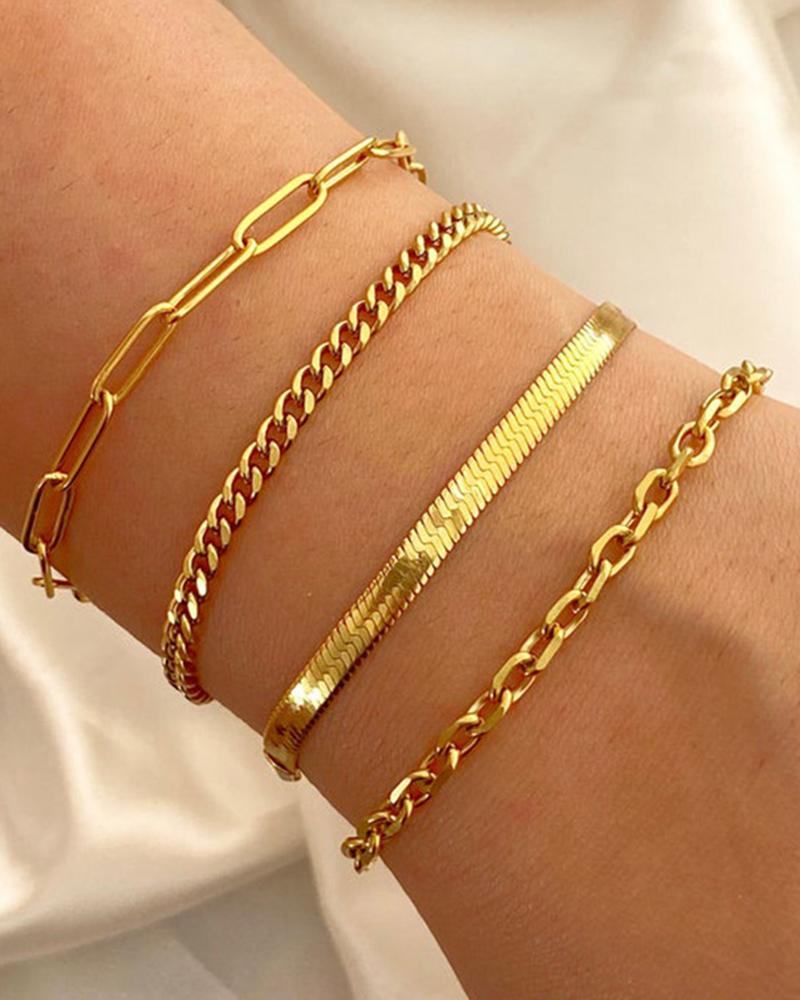 4pcs Hollow Out Simple Multi-Layered Herringbone Bracelets Set