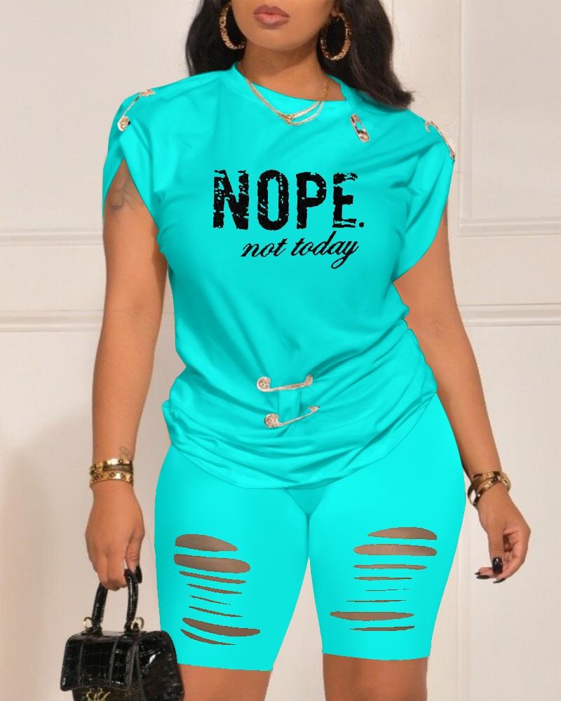 Nope Not Today Print Casual Top & Shorts Set