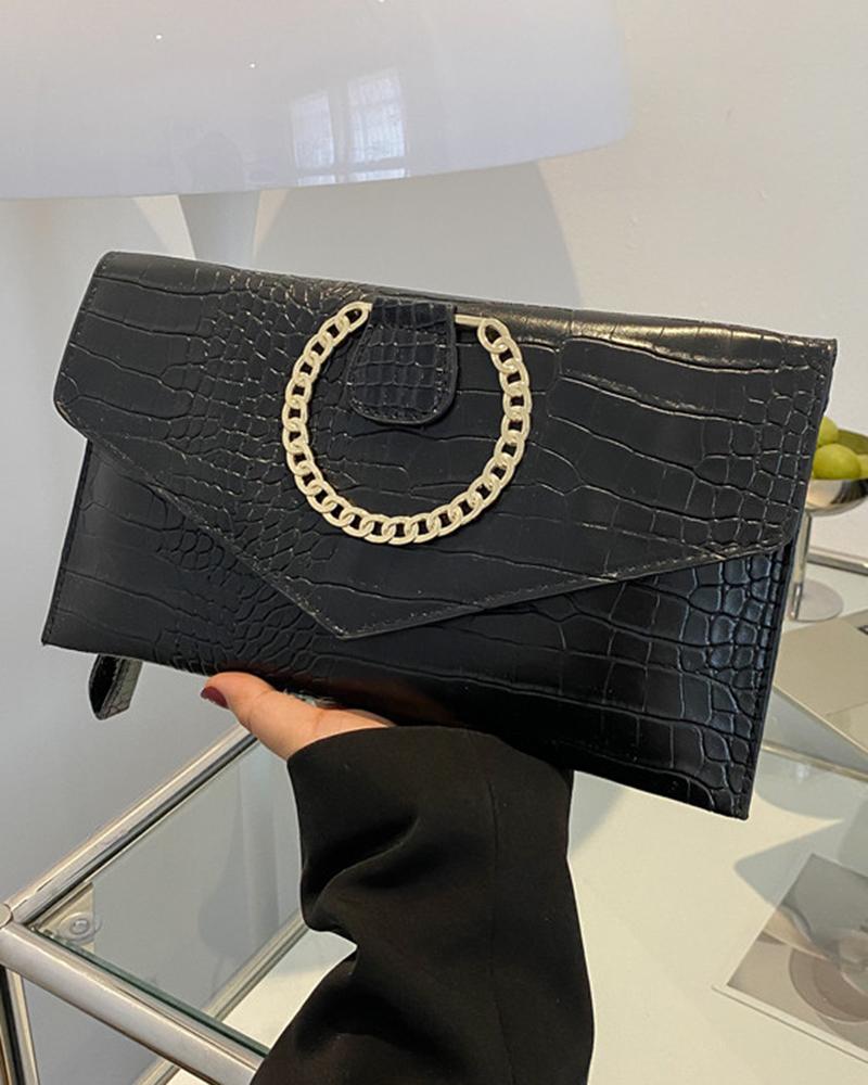 Crocodile Chain Decor Magnetic Flap Clutch Envelop Bag