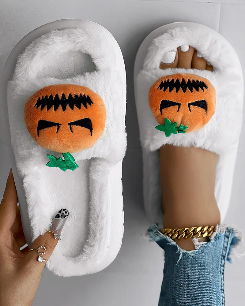 Halloween Pumpkin Pattern Fuzzy Slippers