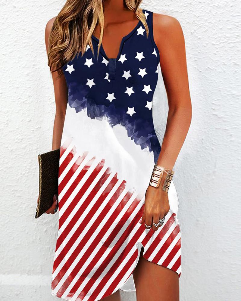 Casual Dresses Independence Day Flag Print Notch Neck Casual Dress