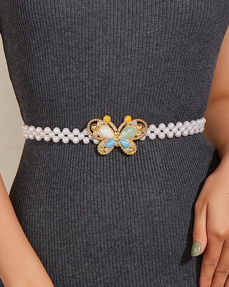  Pearls Butterfly Pattern Waist Chain Belt