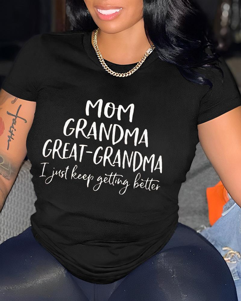 Mother's Day Letter Print O-Neck Casual T-Shirt