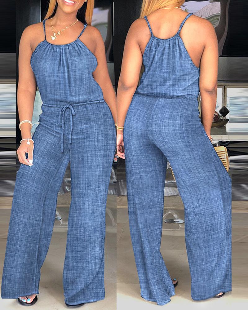 Spaghetti Strap Drawstring Casual Jumpsuit