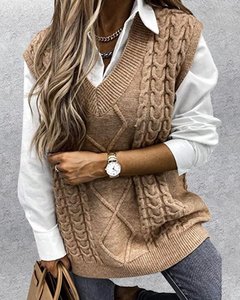 V-Neck Cable Knit Sweater Vest