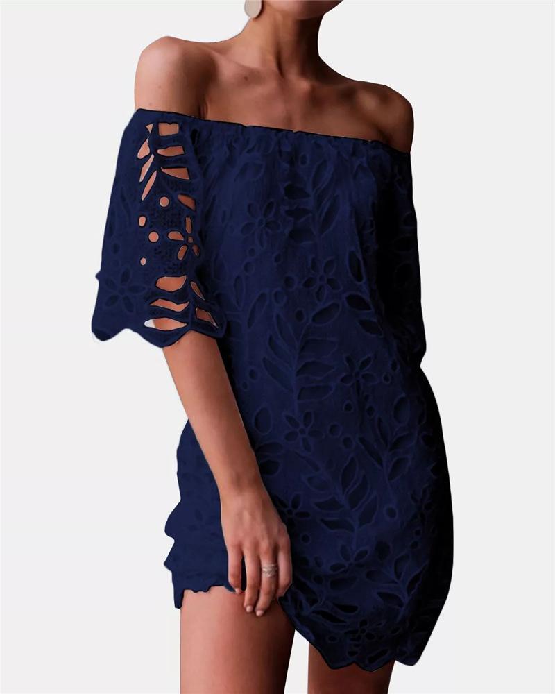 Off Shoulder Hollow Out Lace Dress