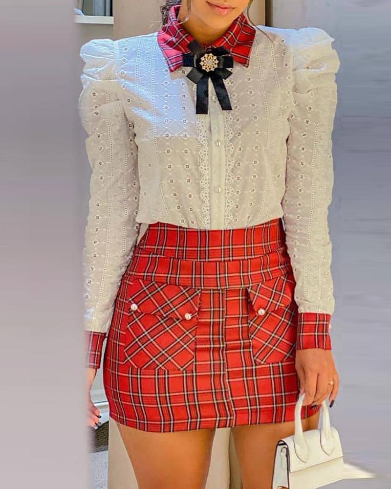 Lace Patch Puff Sleeve Top