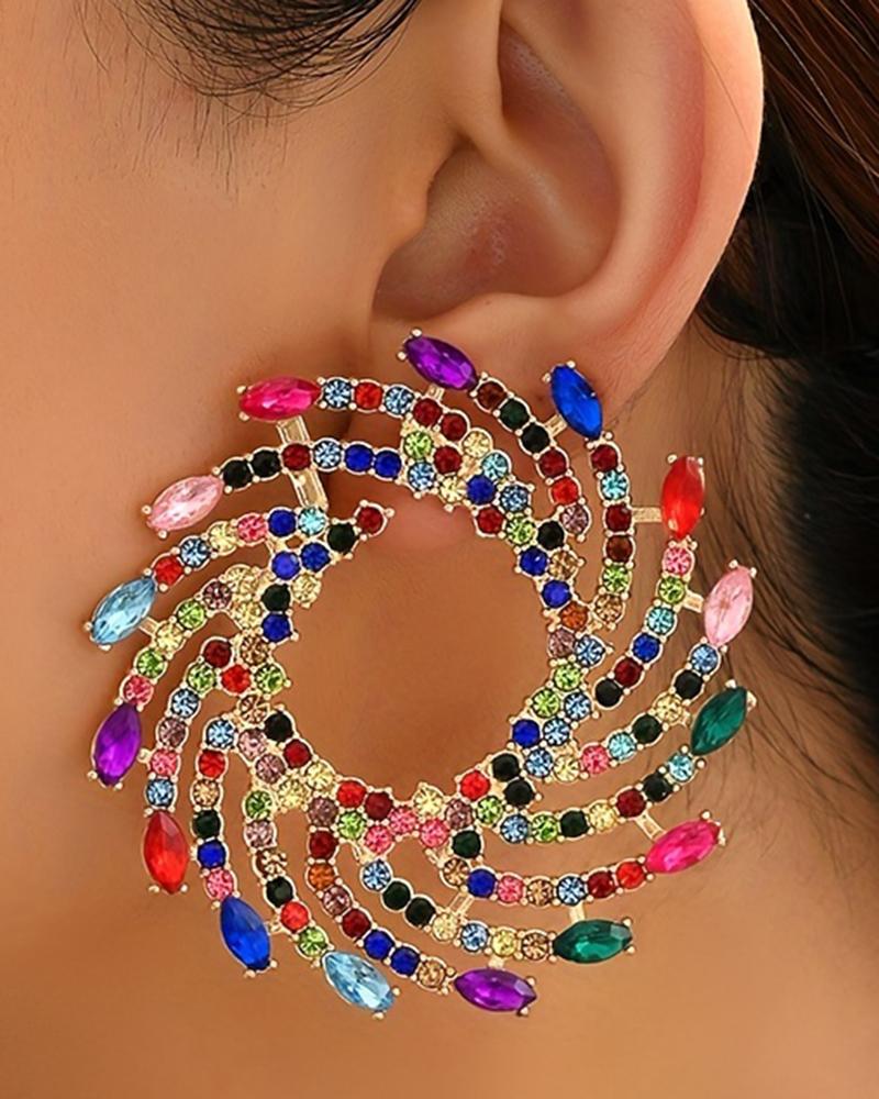1Pair Rhinestone Floral-Shape Personality Hoop Earrings Fashion Evening Jewelry