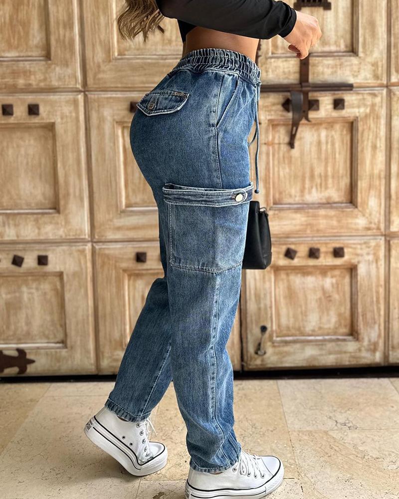 Pocket Design Buttoned Tied Detail Jeans