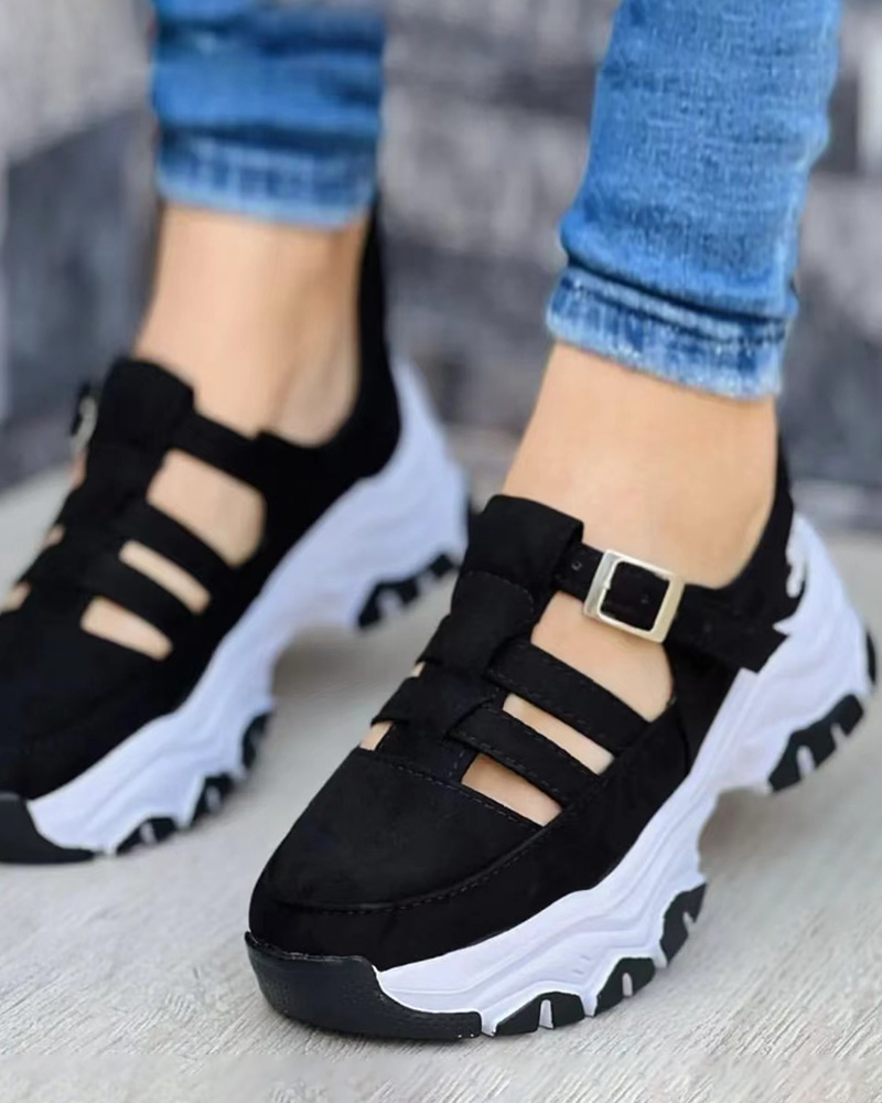 Hollow Out Buckled Breathable Sneakers