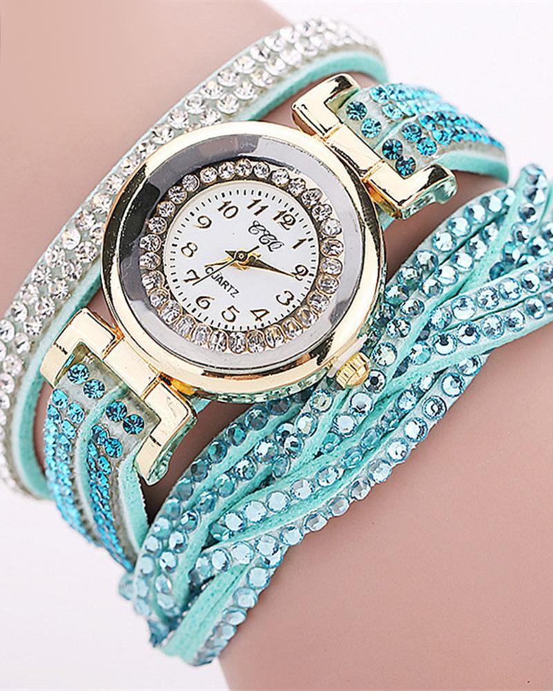 Watches  ChicMe 1pc Allover Rhinestone Braided Bangle Quartz Watch