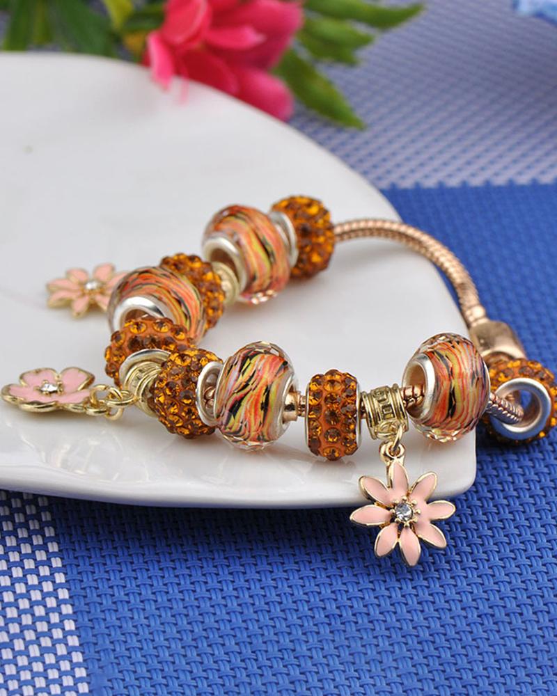 Necklace & Pendant 1pc Rhinestone Decor Floral Pattern Beaded Bracelet