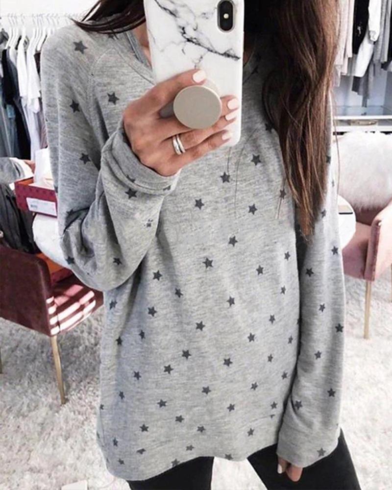 Oversized Long Sleeve Star Pattern Top