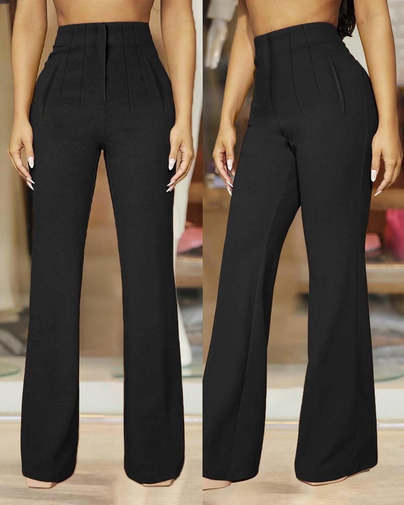 High Waist Ruched Flared Work Pants