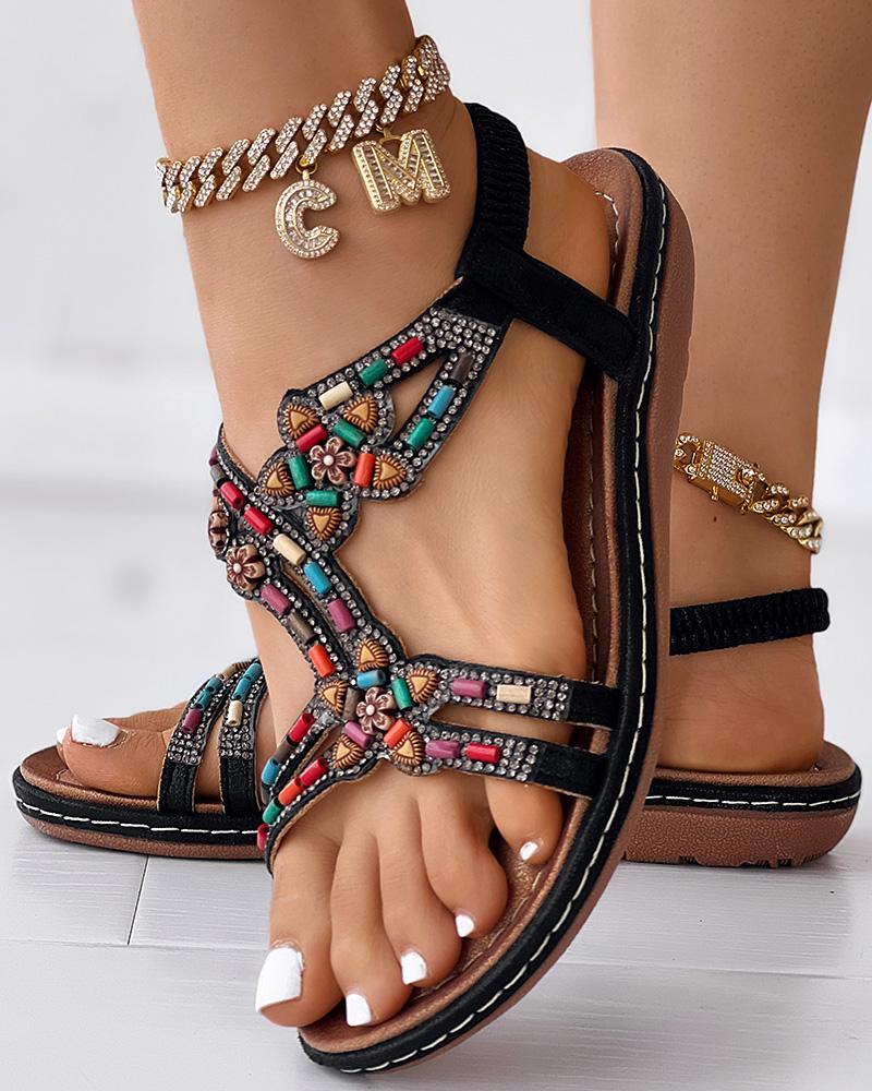 Flats-Sandals  ChicMe Bohemian Beaded Summer Beach Sandals