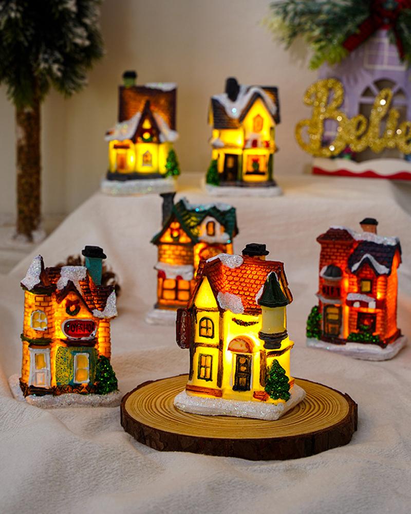 1pc Christmas Village House LED Lighted Miniature Dollhouse Birthday Gift Christmas Party Ornament Home Decoration