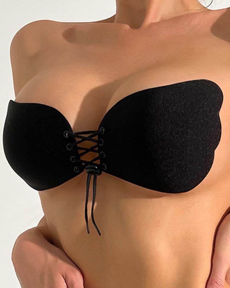 Lace-up Wings Shaped Push Up Adhesive Strapless Invisible Bra