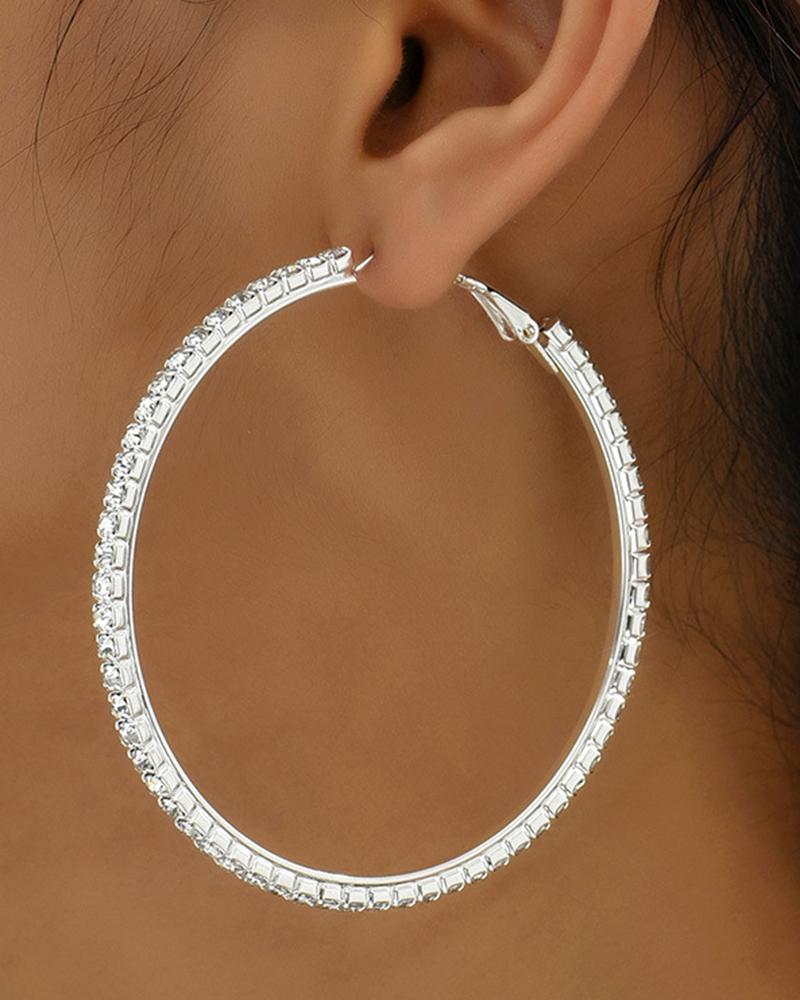 1Pair Rhinestone Decor Hoop Earrings