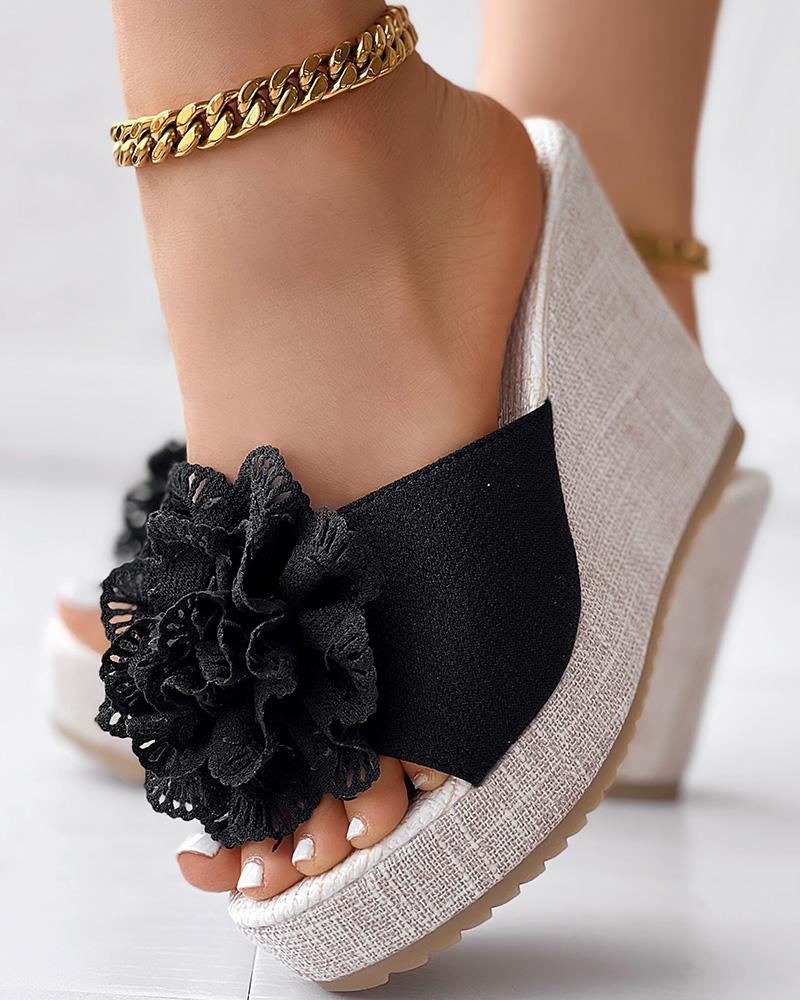 Floral Pattern Wedge Slipper Summer Sandals
