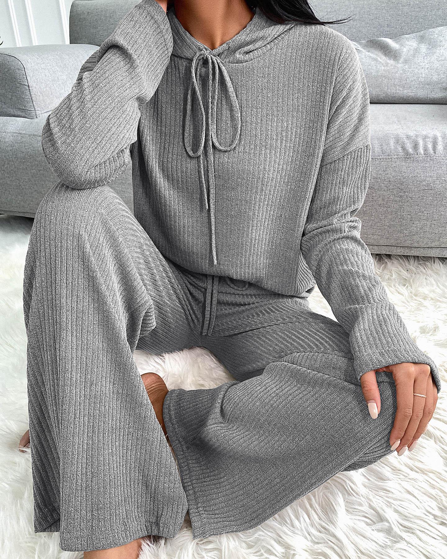 Drawstring Hooded Top & Pants Set