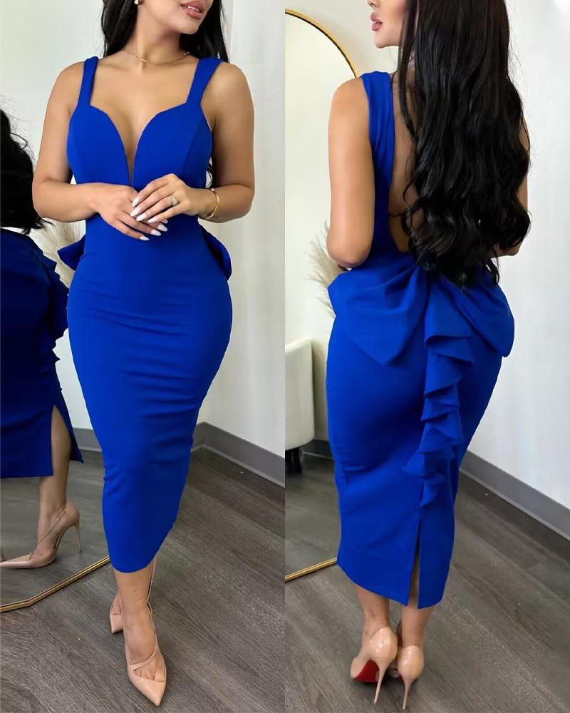 Party Dresses  ChicMe Plunge Ruffle Hem Backless Party Dress