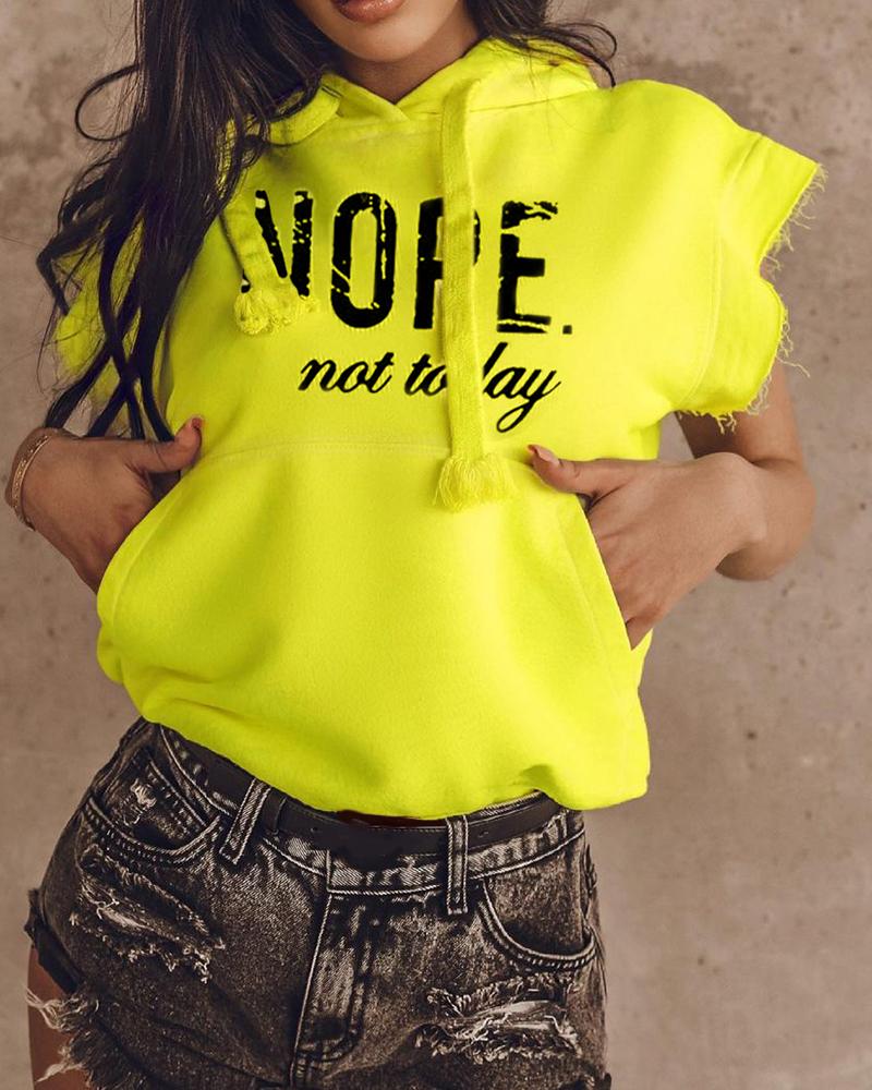 Letter Print Pocket Design Hooded Top