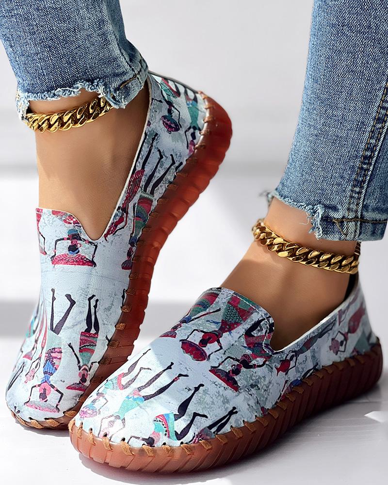 Tribal Figure Print Casual Slip-On