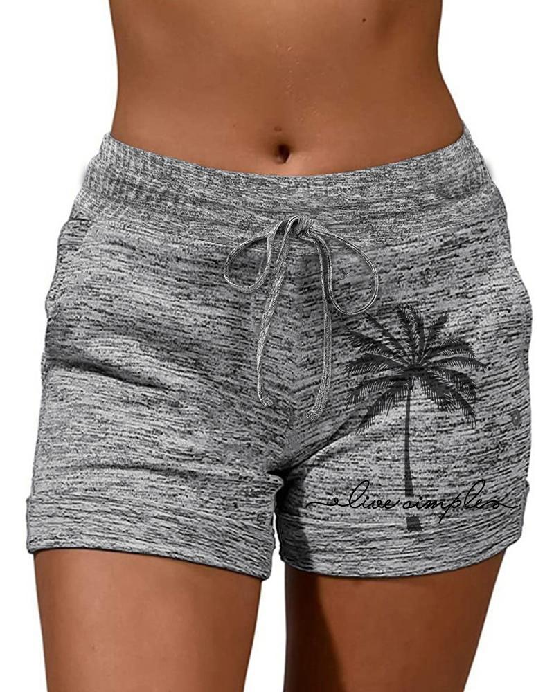  Live Simple Coconut Tree Print Drawstring Shorts