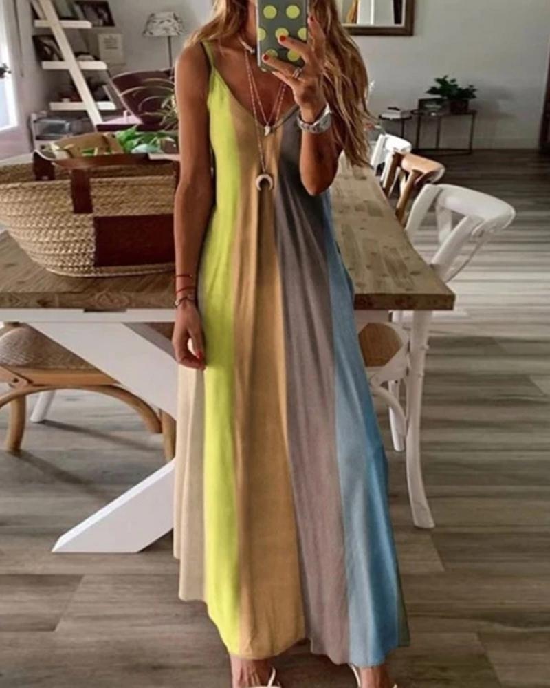 Colorblock V-Neck Spaghetti Strap Maxi Dress