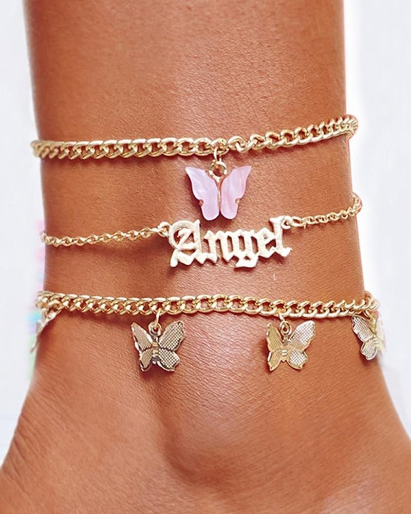   ChicMe 3PCS/Set Butterfly Angel Letter Pattern Anklets