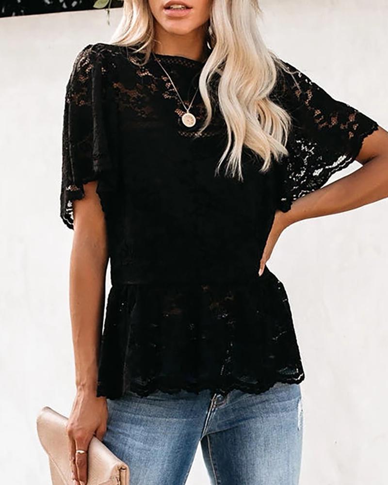 Crochet Lace Short Sleeve T-Shirt