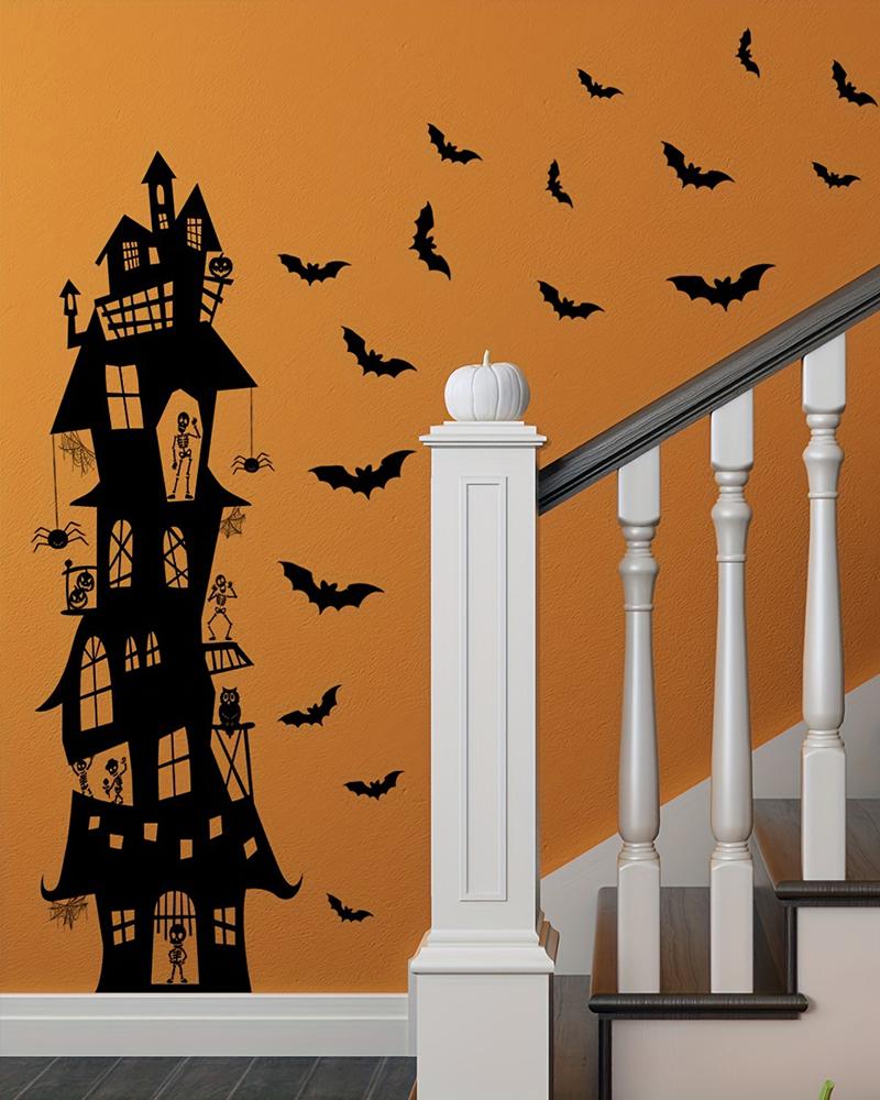 Wall Decor 1 Sheet Halloween Decorations Castle Bat Self-adhesive Wall Decal Bathroom Stickers