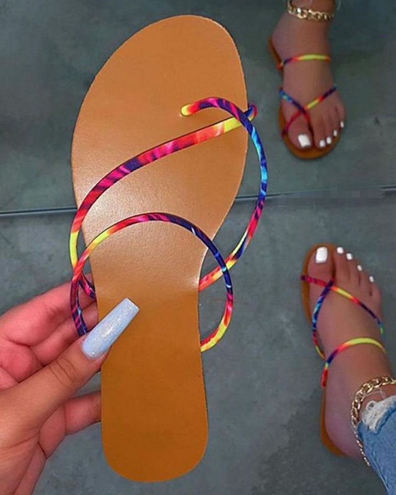 Toe Ring Colorblock Casual Flat Sandals