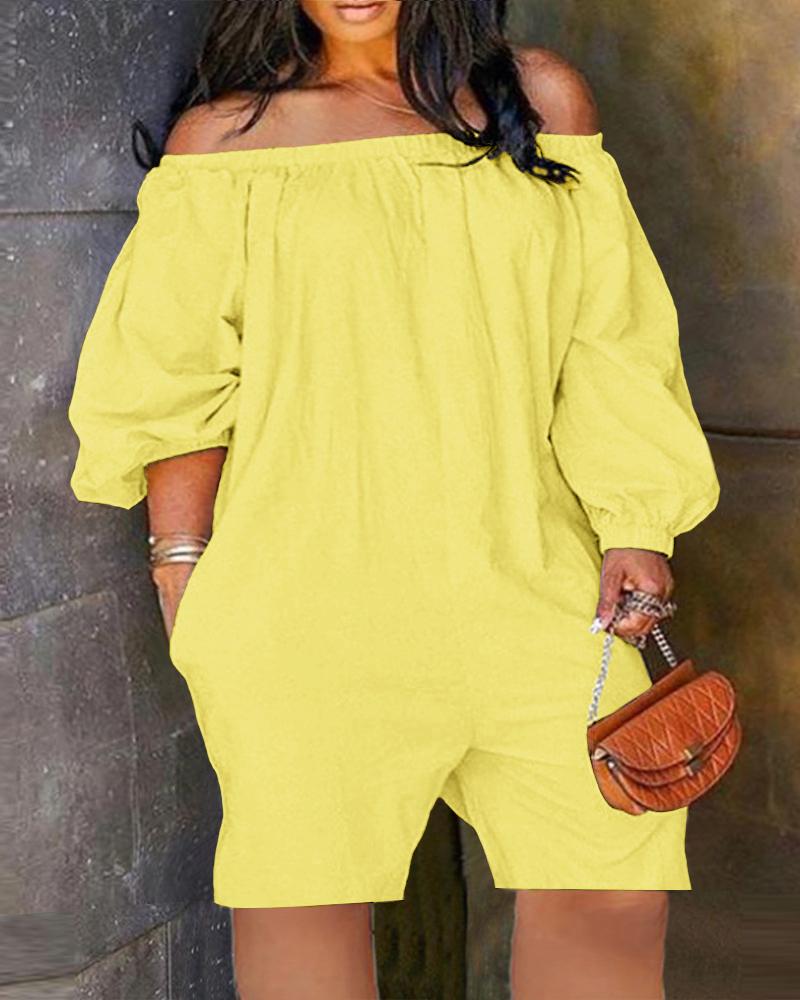Jumpsuits&Rompers  ChicMe Plus Size Off Shoulder Pocket Design Casual Romper