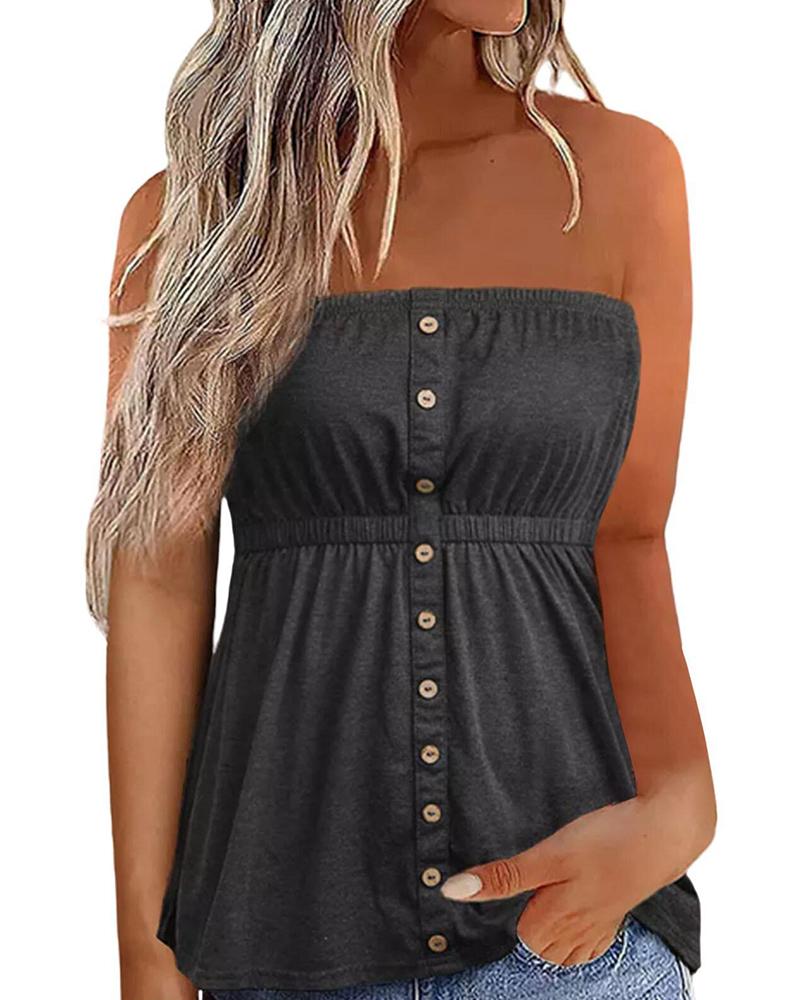 Bandeau Buttoned Ruched Tank Top