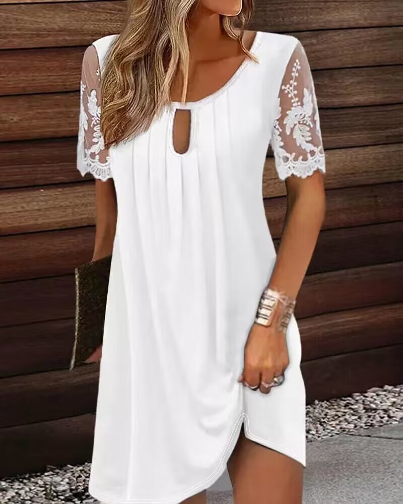 Keyhole Neck Crochet Lace Casual Dress