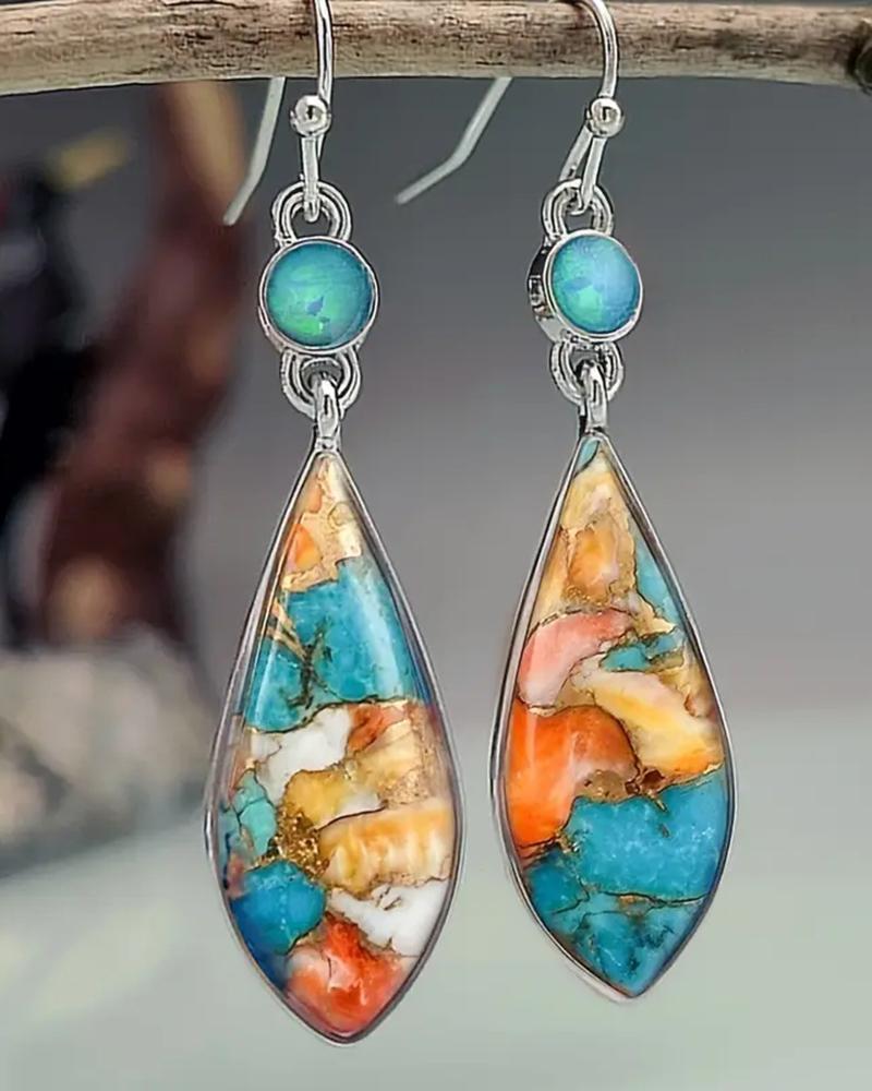 1Pair Vintage Colorful Glass Teardrop Earrings Jewelry Gift