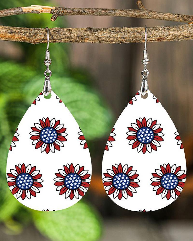 1Pair Independence Day American Flag Sunflower Waterdrop Hook Earrings