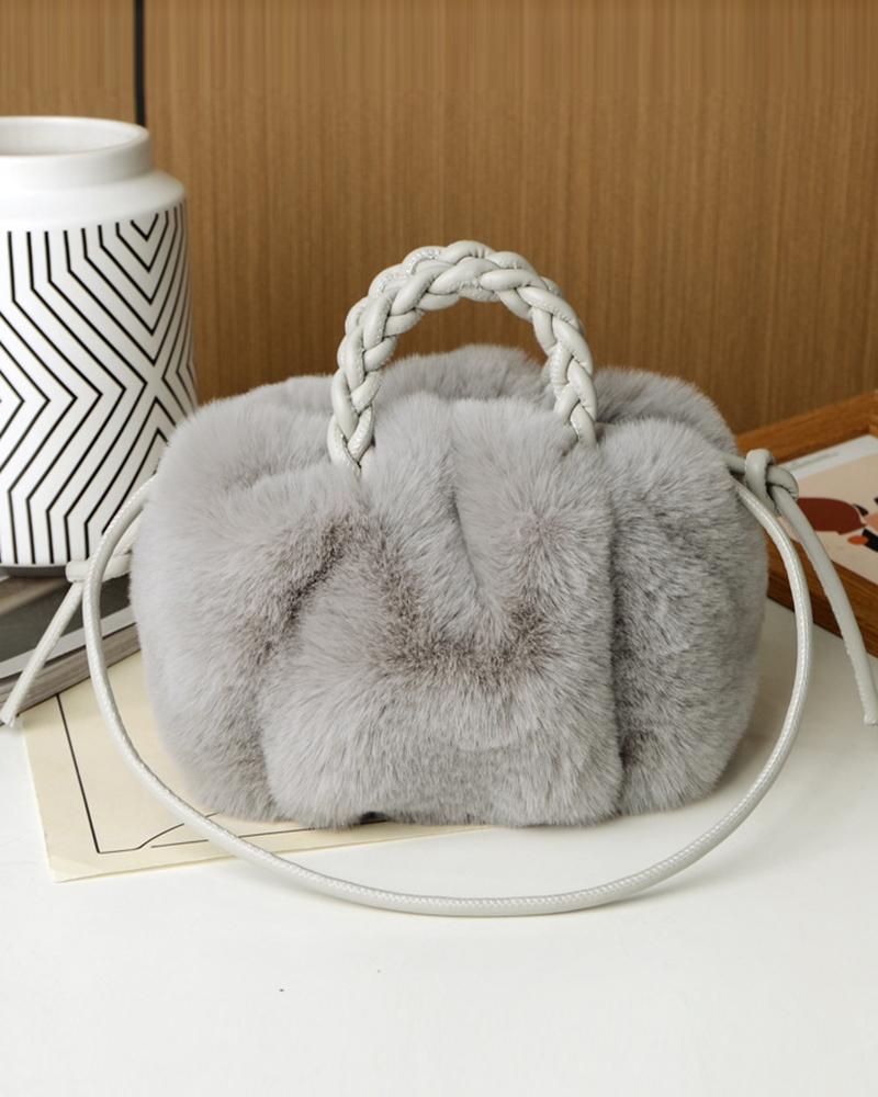 Fluffy Braided Top Handle Magnetic Shoulder Bag