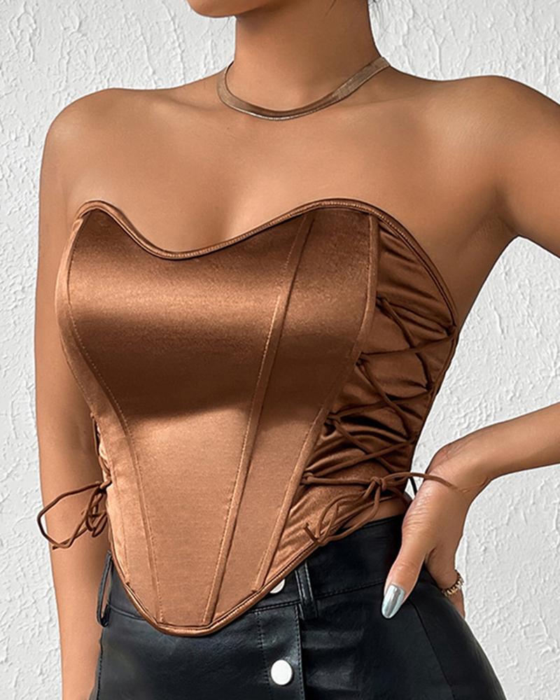 Lace-up Fishbone Hanky Hem Corset Top