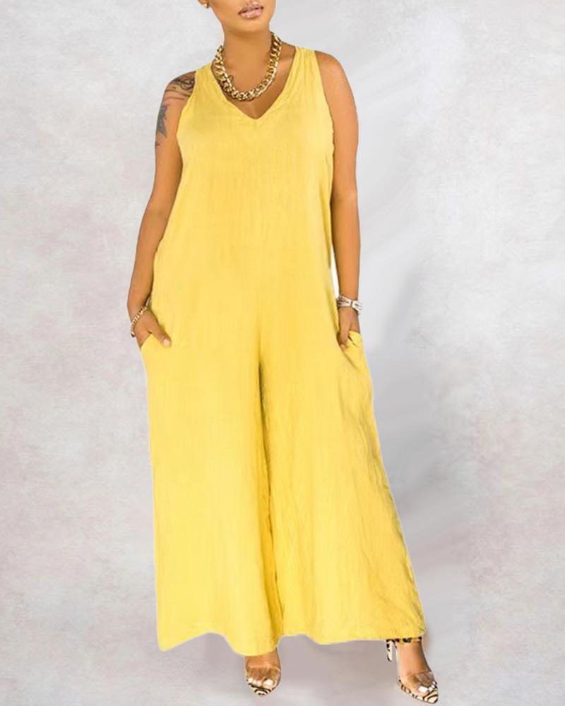 Tied Detail Sleeveless Wide Leg Jumpsuit