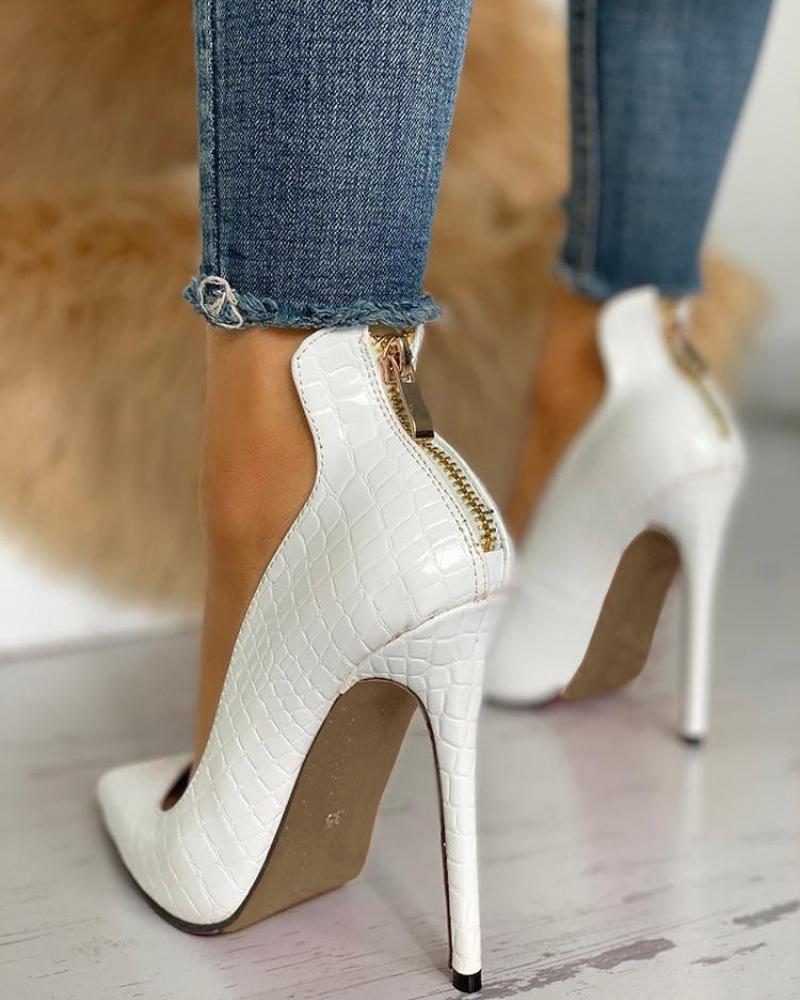 Pointed Toe Zip Detail PU Heels