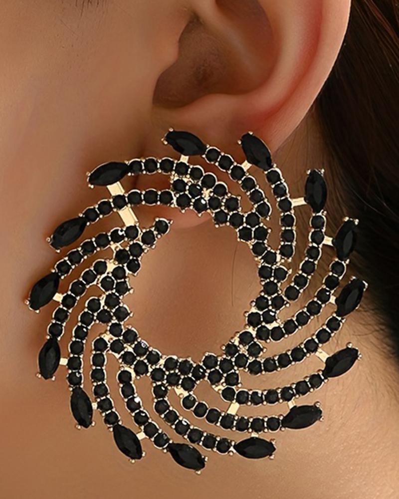 1Pair Rhinestone Floral-Shape Personality Hoop Earrings Fashion Evening Jewelry