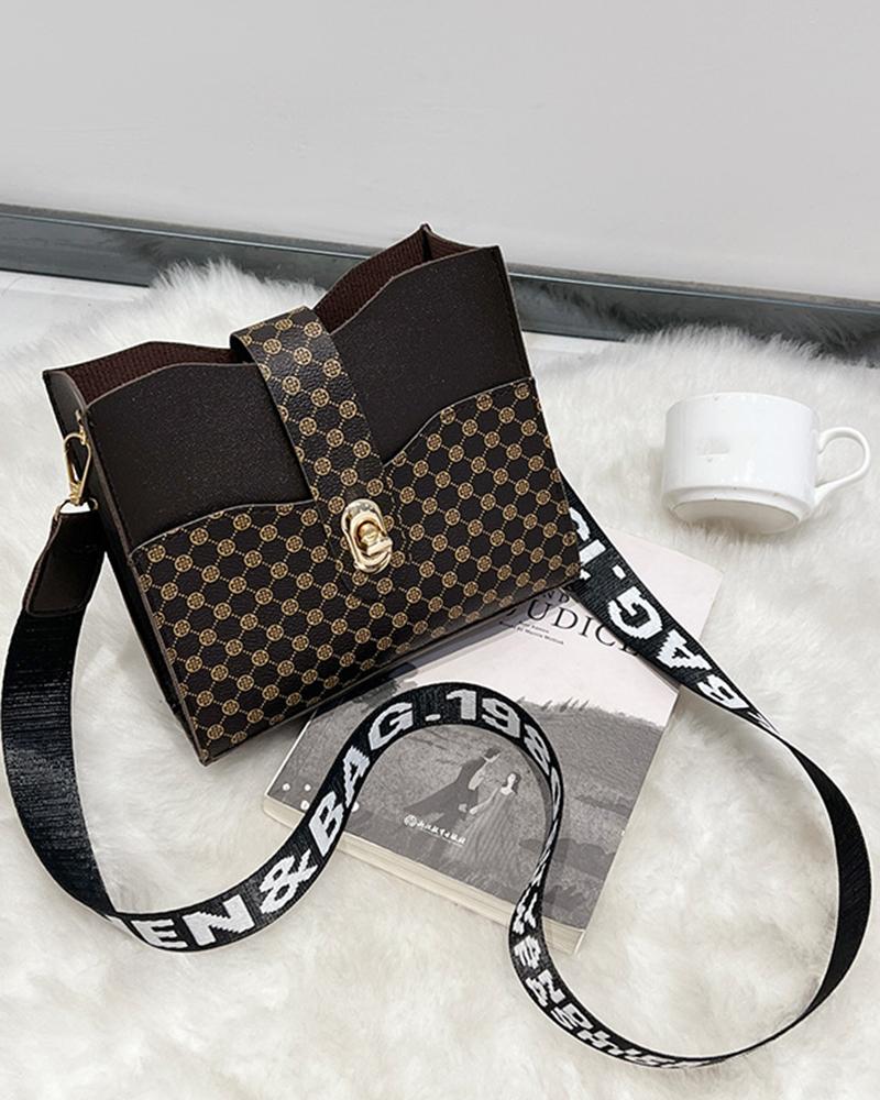 Graphic Print Letter Tape Strap Crossbody Shoulder Bag