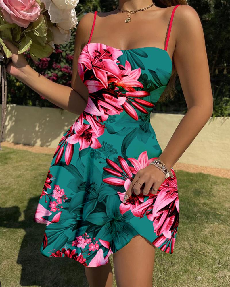 Mini Dresses  ChicMe Floral Print Spaghetti Strap Mini Dress