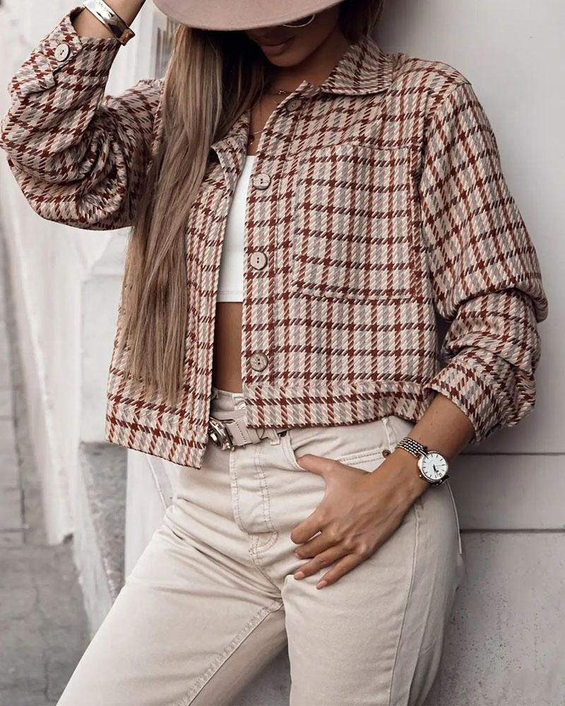 Plaid Print Pocket Detail Button Down Shacket