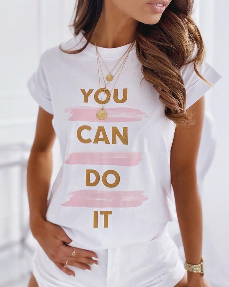 Letter Print Colorblock Short Sleeve T-shirt
