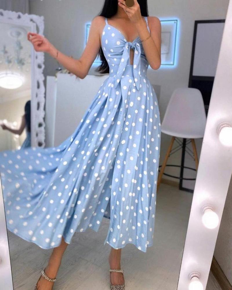 Maxi Dresses  ChicMe Spaghetti Strap Polkadot Print Knotted Design Maxi Dress