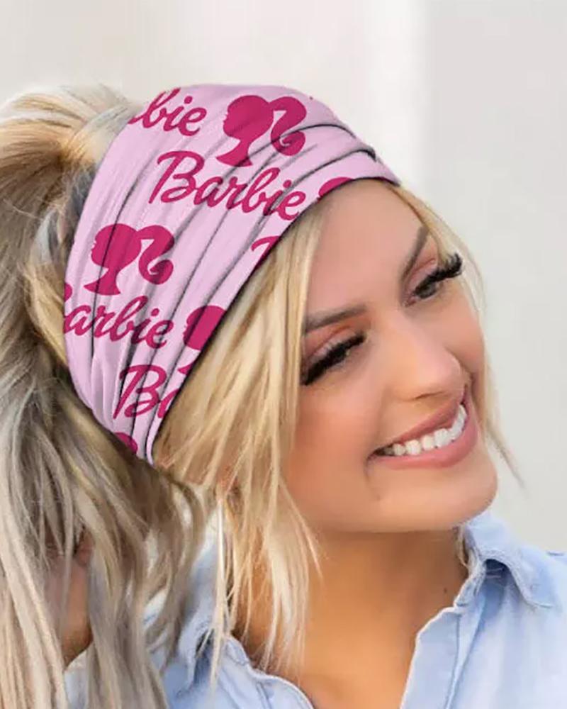 1pc Sweet Barbie Letter Figure Print Elastic Sports Wide Headband