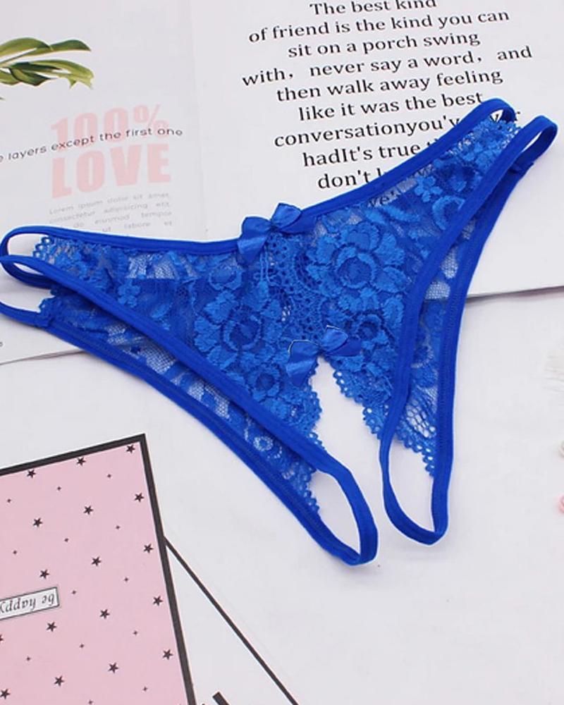 Cutout Crochet Lace Bowknot Design Crotchless Thong